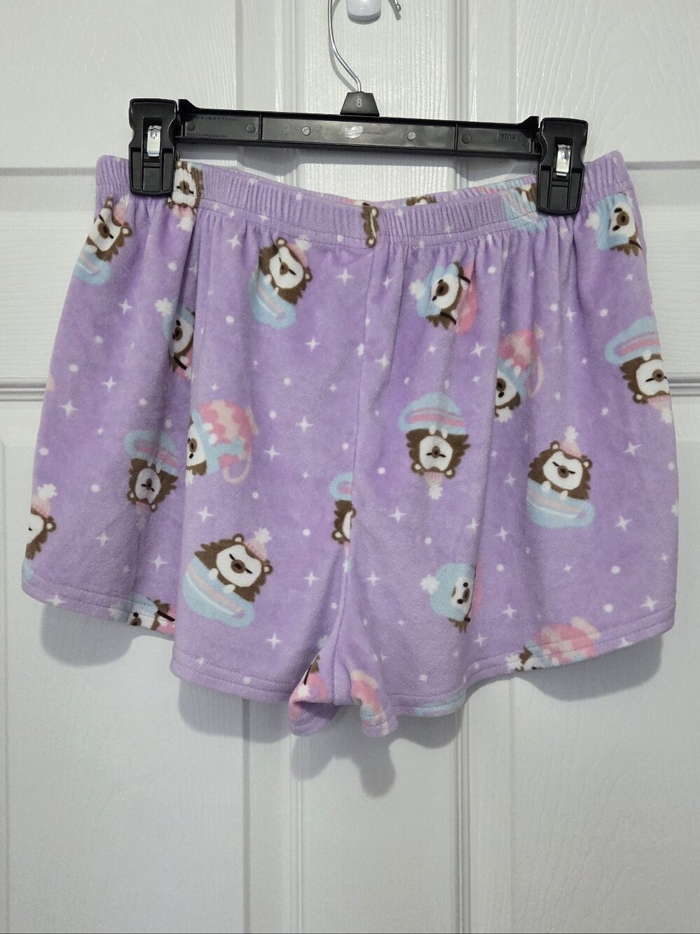 Purple Plush Pajama Shorts Hedgehog Fleece Velour PJ Sleep Lounge Size Medium - Picture 2 of 7